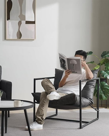 ZINUS Aidan Faux Leather Sling Accent Chair, Metal Framed Armchair with Shredded Foam Cushioning, Slate Grey - LeafyLoom