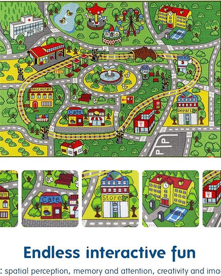 Jackson Car Mat for Kids Toy Cars,52"x 74" Train Rug Play Mat with Non-slip Backing, Kids Car Rug Play Mat for Playroom Large Car Rug Train Rug Play Mat for Children - LeafyLoom