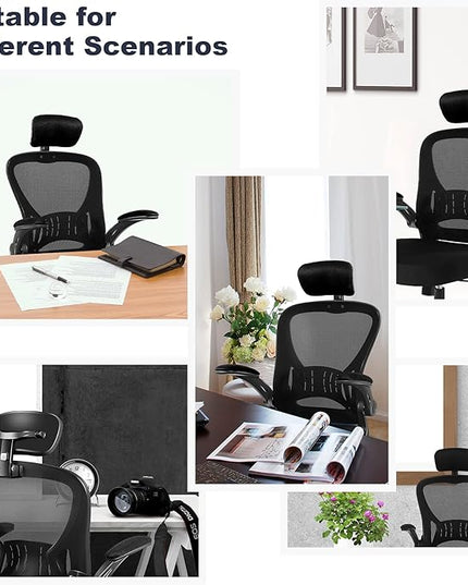 Office Chair Ergonomic Desk Chair Comfort Adjustable Height with Wheels，Lumbar Support Mesh Swivel Computer Home Office Study Task Chair Black (Black, 1Pack) - LeafyLoom