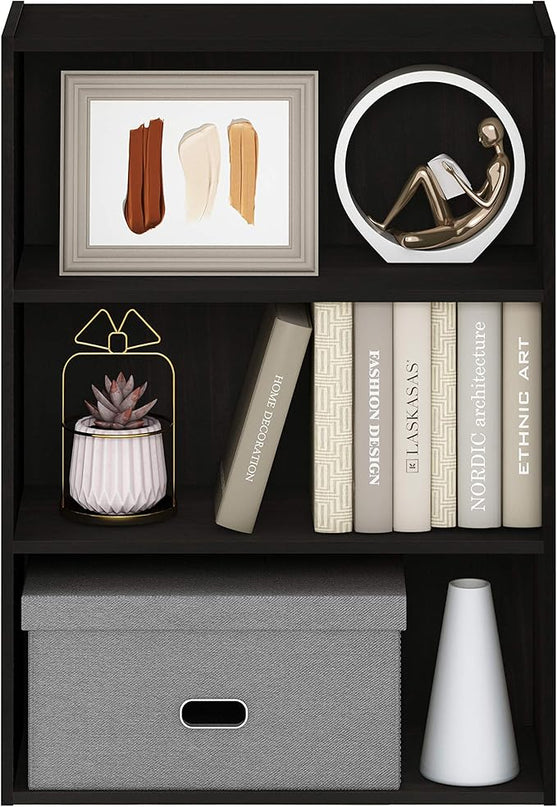 Furinno Pasir 3-Tier Open Shelf Bookcase, Dark Espresso - LeafyLoom
