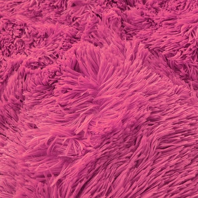 Fluffy hot pink comforters Cover twin size - Ultra Soft Plush hot pink bedding Sets 2 Pieces (1 faux fur comforter Cover + 1 fuzzy pillow case) girls shaggy hot pink twin bed set (Hot Pink, Twin) - LeafyLoom