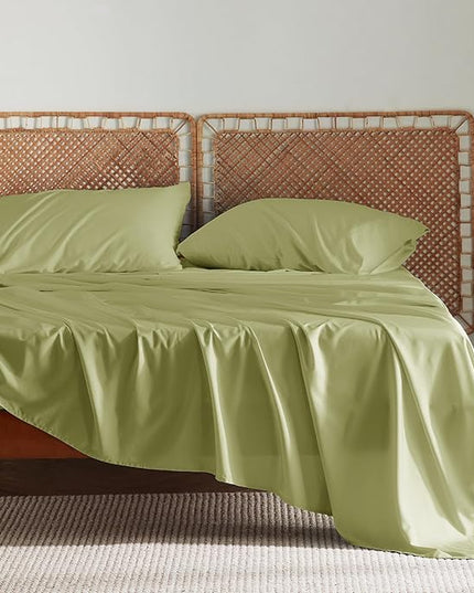 Bedsure King Size Sheet Set, Cooling Sheets King, Rayon Derived from Bamboo, Deep Pocket Up to 16", Breathable & Soft Bed Sheets, Hotel Luxury Silky Bedding Sheets & Pillowcases, Green - LeafyLoom