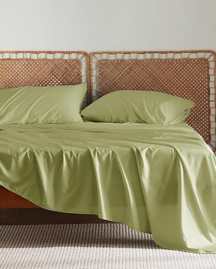 Bedsure Queen Sheets, Rayon Derived from Bamboo, Queen Cooling Sheet Set, Deep Pocket Up to 16", Breathable & Soft Bed Sheets, Hotel Luxury Silky Bedding Sheets & Pillowcases, Green - LeafyLoom