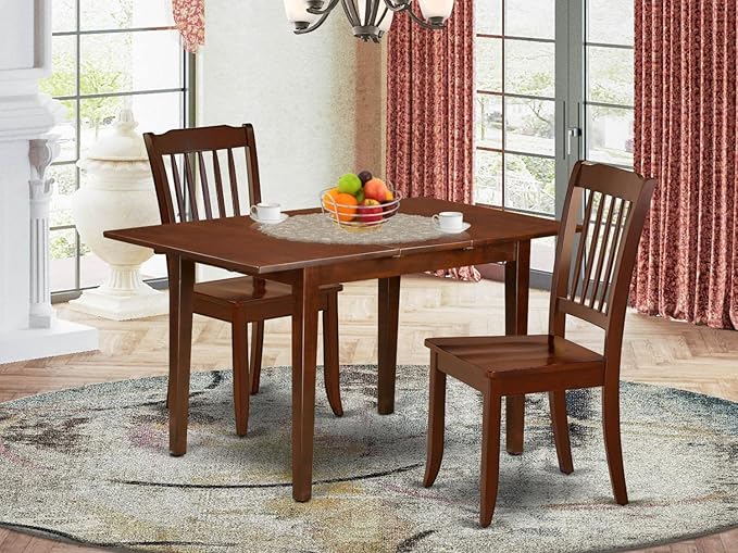 East West Furniture NODA3-MAH-W 3 Piece Dinette Set for Small Spaces Contains a Rectangle Dining Table with Butterfly Leaf and 2 Dining Room Chairs, 32x54 Inch, Mahogany - LeafyLoom