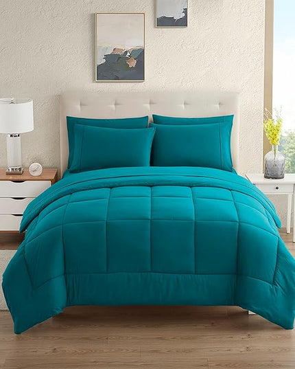 Dorm Room Essentials College Bedding Comforter Set 5 Piece Twin Size Bed in a Bag for College Students Boys and Girls, Twin, Teal - LeafyLoom