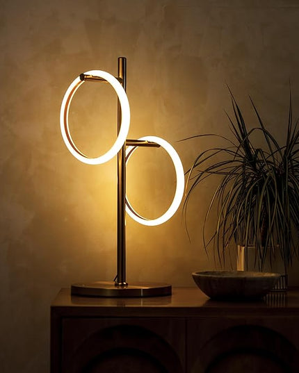 Brightech Saturn Table Lamp, Great Living Room Decor, Desk Tree Lamp for Offices, Contemporary Lamp for Living Rooms, Nightstand Lamp with 2 LED Lights for Bedroom Reading - Brass - LeafyLoom