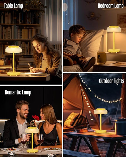 QiMH Battery Operated LED Table Lamp, 5000mAh Cordless Desk Lamp with 3 Level Brightness Touch Control, Mini Rechargeable Night Light for Living Room, Bedroom, Outdoor bar (Yellow) - LeafyLoom