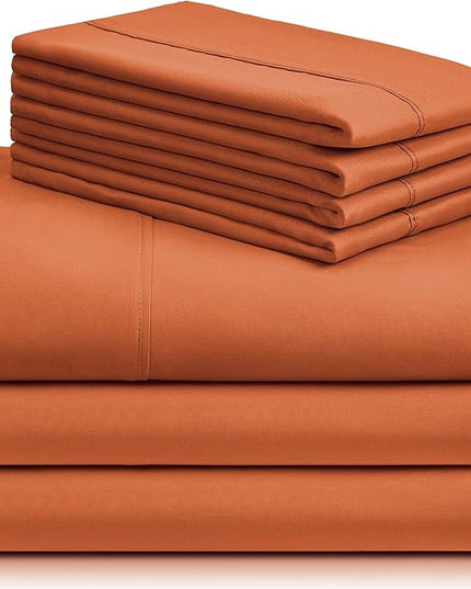 LuxClub 7 PC Split King Sheet Set, Breathable Luxury Bed Sheets, Deep Pockets 18" Eco Friendly Wrinkle Free Cooling Sheets Machine Washable Hotel Bedding Silky Soft - Autumn Orange Split King - LeafyLoom