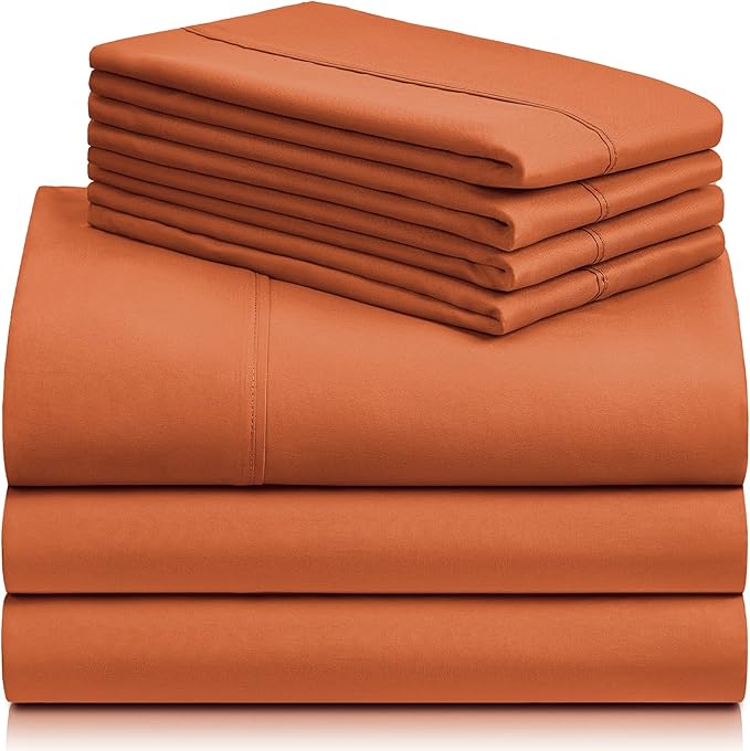LuxClub 7 PC Split King Sheet Set, Breathable Luxury Bed Sheets, Deep Pockets 18" Eco Friendly Wrinkle Free Cooling Sheets Machine Washable Hotel Bedding Silky Soft - Autumn Orange Split King - LeafyLoom