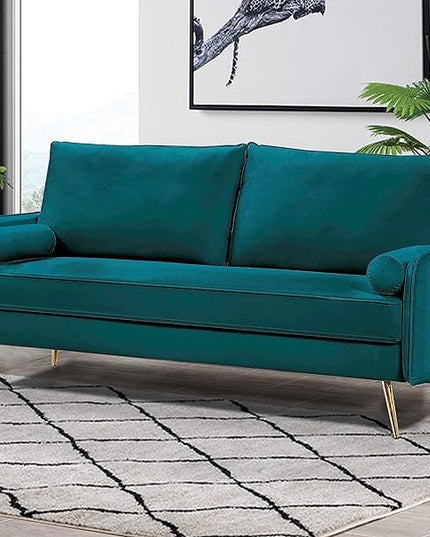 Kent Modern Sofa, European Style Velvet Living Room Furniture with Tapered Legs, Vintage Flair, and Sleek Design, Greenish Blue - LeafyLoom