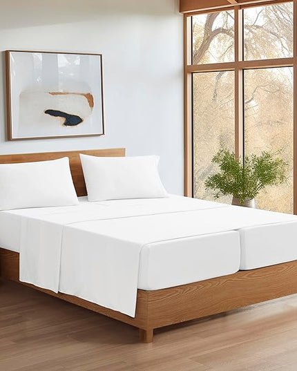 UGG 33610 Alahna Split King Bed Sheet and Pillowcase 5-Piece Set Sleep in Luxury Machine Washable Deep Pockets Wrinkle-Resistant Breathable Cozy Comfort Silky Cooling Sheets, Split King, White - LeafyLoom
