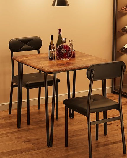 Dining Table for 2, Small Square kitchen Dinner Table Set for 2,Space Saving Wood Modern Dinette With Upholstered,Dining Room Furniture for Breakfast Nook, Apartment,Home Office Small Space,3 Piece - LeafyLoom