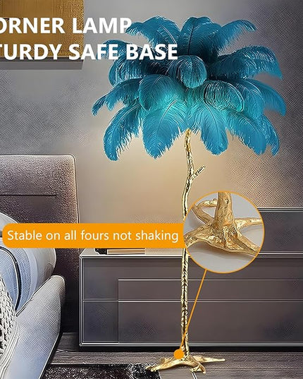 Ostrich Feather Floor Lamp, Modern LED Dimmable Standing Lamp, Romantic Princess Bedroom Reading Lamp, Tall Corner Lamp for Living Room, Dining Room and Office (Dark Green) - LeafyLoom