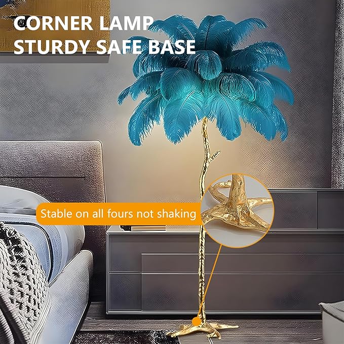 Ostrich Feather Floor Lamp, Modern LED Dimmable Standing Lamp, Romantic Princess Bedroom Reading Lamp, Tall Corner Lamp for Living Room, Dining Room and Office (Dark Green) - LeafyLoom