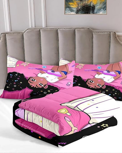 Black Girl Magic Queen Comforter Set - Black African American Girls Queen Bedding Set Princess Queen Comforter Room Decor Black Girl Bedding Sets for Girls Teens, 1 Comforter+2 Pillowcases - LeafyLoom