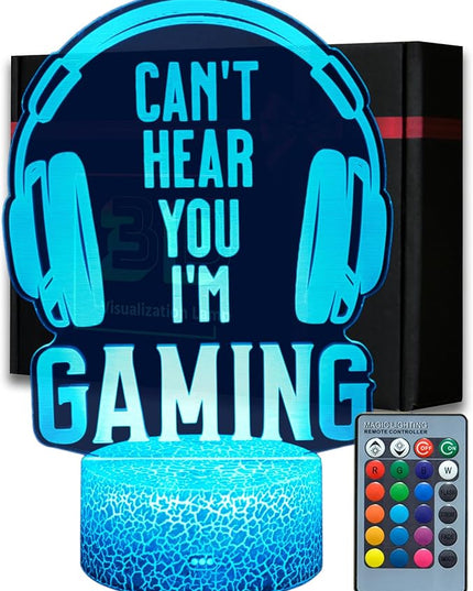 Gamer Lamp, 16 Colors Changing Can't Hear You I'm Gaming Night Light with Remote, Headset Graphic Video Games Gamer Gift for Men Boys Girls Teens Kids Birthday Christmas, Gaming Room Decor - LeafyLoom