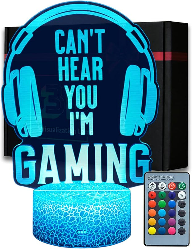 Gamer Lamp, 16 Colors Changing Can't Hear You I'm Gaming Night Light with Remote, Headset Graphic Video Games Gamer Gift for Men Boys Girls Teens Kids Birthday Christmas, Gaming Room Decor - LeafyLoom