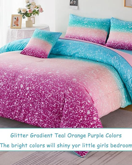 URBONUR Twin Bedding Set for Girls 6Pcs Bed in a Bag Gradient Tie Dye Pastel Aqua Comforter Set with Sheets, Soft Microfiber All Season Bed Sets (Multi, Twin Size) - LeafyLoom