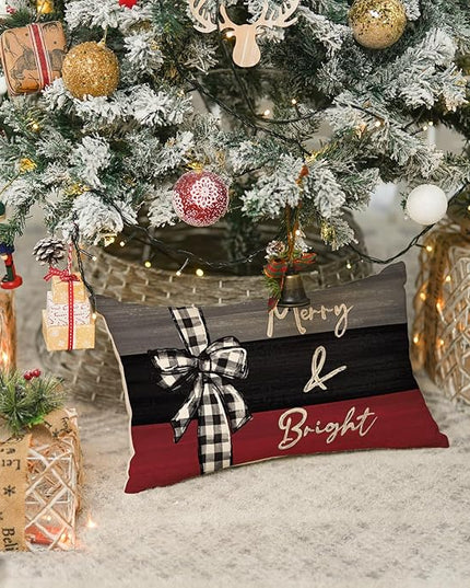 AVOIN colorlife Merry Christmas Joy Xmas Trees Red Throw Pillow Covers, 12 x 20 Inch Christmas Winter Holiday Cushion Case Decoration for Sofa Couch Set of 4 AVOINcolorlife