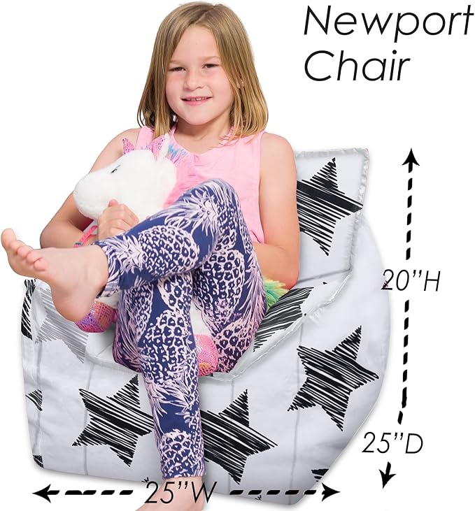 Posh Creations Structured Comfy Bean Bag Chair for Gaming, Reading, and Watching TV, Newport Chair, Canvas - Sketchy Stars - LeafyLoom