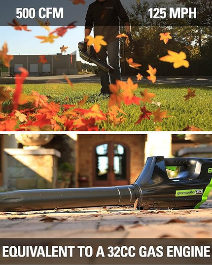 Greenworks 80V (125 MPH / 500 CFM / 75+ Compatible Tools) Cordless Axial Leaf Blower, 2.0Ah Battery and Charger Included - LeafyLoom