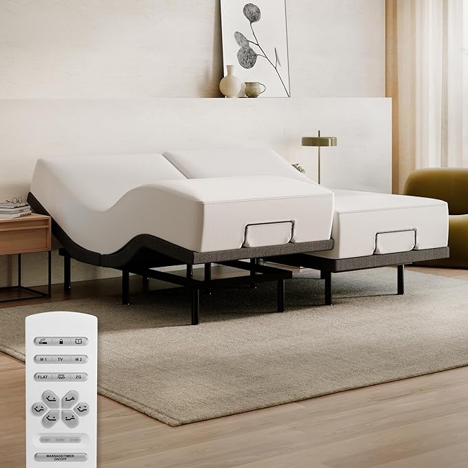 Nectar Twin XL Adjustable Base & 12” Mattress - Head & Foot Incline - Medium Firm Gel Memory Foam - Cooling Comfort - Wireless Remote - 3 Massage Settings - 365-Night Mattress Trial & Forever Warranty - LeafyLoom