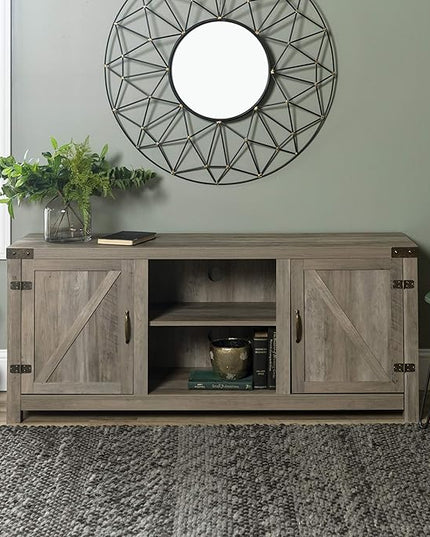 Walker Edison Georgetown Modern Farmhouse Double Barn Door TV Stand for TVs up to 65 Inches, 58 Inch, Grey - LeafyLoom
