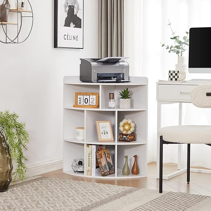 Vecelo 3-Tier Corner Cabinet with 8 Cubbies, Wooden Cube Storage Organizer, Modern Bookshelf Units for Playroom, Bedroom, Living Room,Ivory White - LeafyLoom