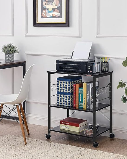 Mr IRONSTONE Kitchen Stand Microwave Cart 23.7'' for Small Space, Coffee Bar Table 3-Tier Rolling Utility Microwave Stand on Wheels, Coffee Cart with Storage Bakers Rack, Black Board+Black Metal Frame - LeafyLoom