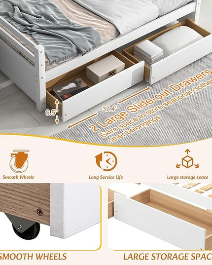Twin Bed with 2 Storage Drawers, Solid Pinewood Twin Size Bed Frame,for Boys/Girls/Teens Bedroom, Easy to Assemble, No Box Spring Needed,Espresso - LeafyLoom