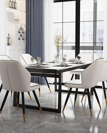 White Faux Leather Dining Chairs Set of 2, Modern Upholstered Accent Kitchen Dining Room Chairs Armless Side Chairs with Metal Legs - LeafyLoom