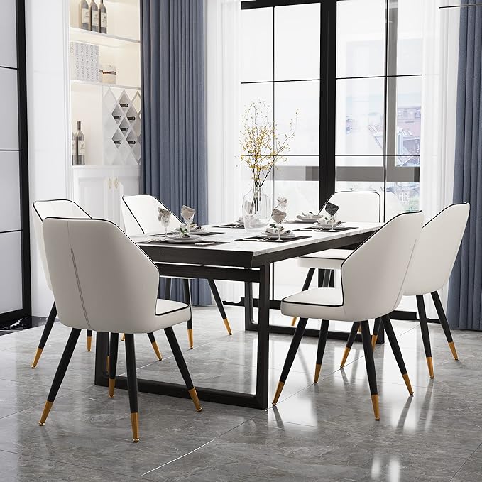 White Faux Leather Dining Chairs Set of 2, Modern Upholstered Accent Kitchen Dining Room Chairs Armless Side Chairs with Metal Legs - LeafyLoom