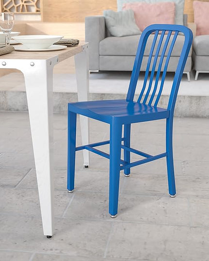 Flash Furniture Commercial Grade Blue Metal Indoor-Outdoor Chair - LeafyLoom