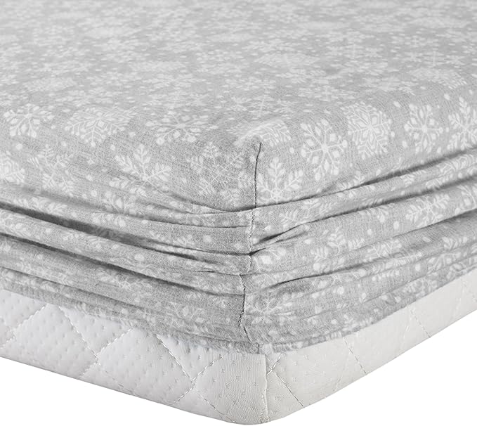 Comfort Spaces Cotton Flannel Breathable Warm Deep Pocket Sheets with Pillow Case Bedding, Queen, Grey/Aqua Snowflakes 4 Piece - LeafyLoom