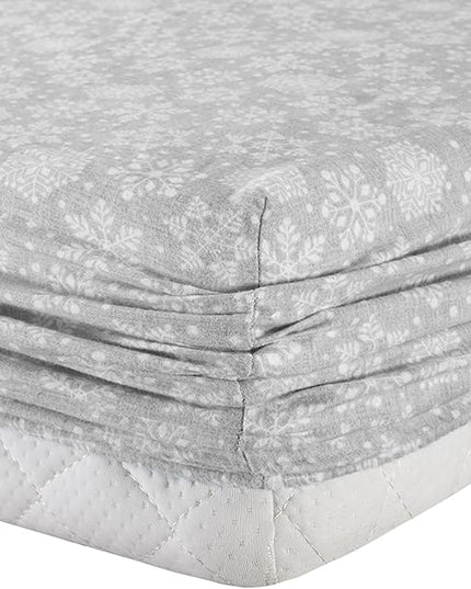 Comfort Spaces Cotton Flannel Breathable Warm Deep Pocket Sheets with Pillow Case Bedding, Cal King, Grey Snowflakes 4 Piece - LeafyLoom