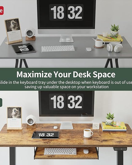 FEZIBO Standing Desk with Keyboard Tray, 48 × 24 Inches Electric Height Adjustable Desk, Sit Stand Up Desk, Computer Office Desk, Rustic Brown - LeafyLoom