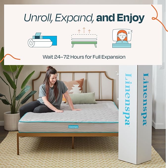 Linenspa 6 Inch Mattress - Firm Feel - Bonnell Spring with Foam Layer - Mattress in a Box - Youth or Kids Bed - Guest Bedroom - Durable and Breathable Support - Affordable - Full Size - LeafyLoom