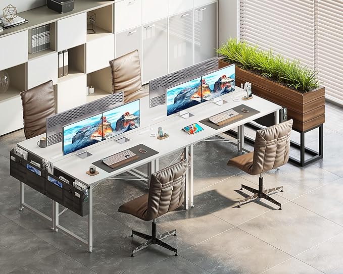AODK 48 inch Small Computer Desk with Power Outlet for Small Spaces Home Office Student Laptop PC Writing Desks with Storage Bag Headphone Hook, White - LeafyLoom