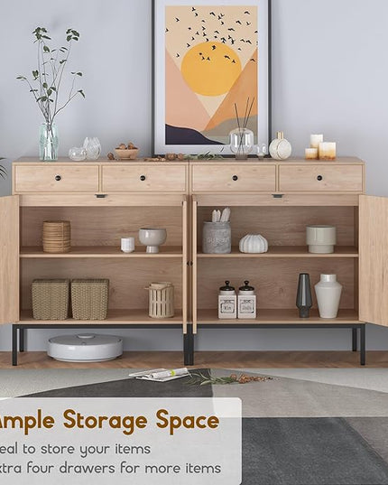 XIAO WEI Set of 2 Sideboard Cabinet with Handmade Natural Rattan Doors and Drawers, Rattan Cabinet Console Table Buffet Cabinet, for Kitchen, Living Room, Hallway, Entryway, Natural - LeafyLoom
