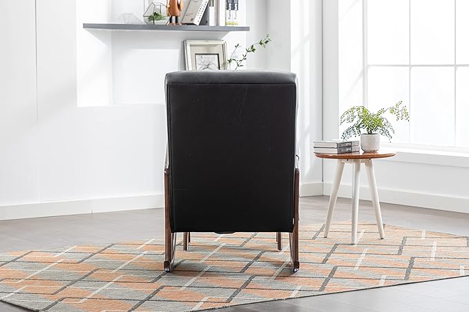 Armchair with Ottoman, Mid-Century Upholstered Accent Nursery, Glider Rocker Thick Cushion, Comfy Indoor Leisure Lounge Living Room, Bedroom, Office, Rocking Chair, Black - LeafyLoom
