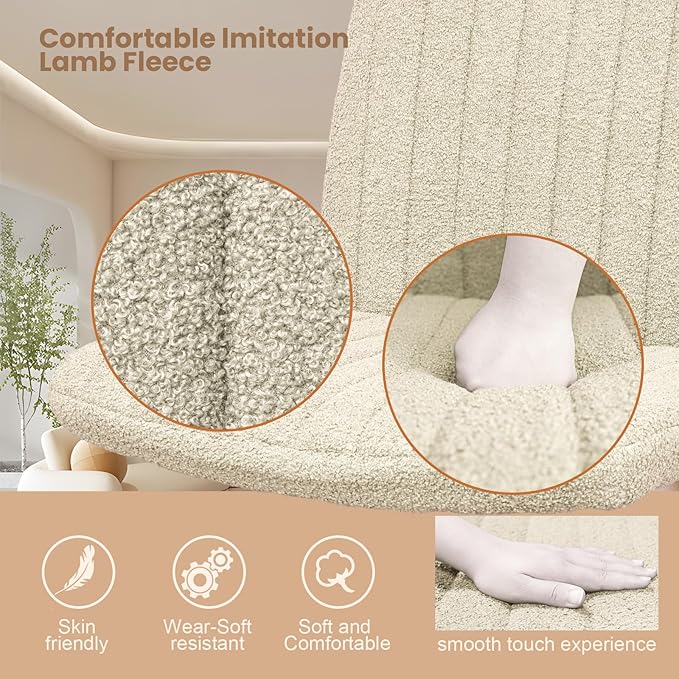 Criss Cross Chair with Wheels, Armless Cross Legged Office Desk Chair,Comfortable Swivel High Adjustable Wide Seat Chair for Home Office (Beige) - LeafyLoom