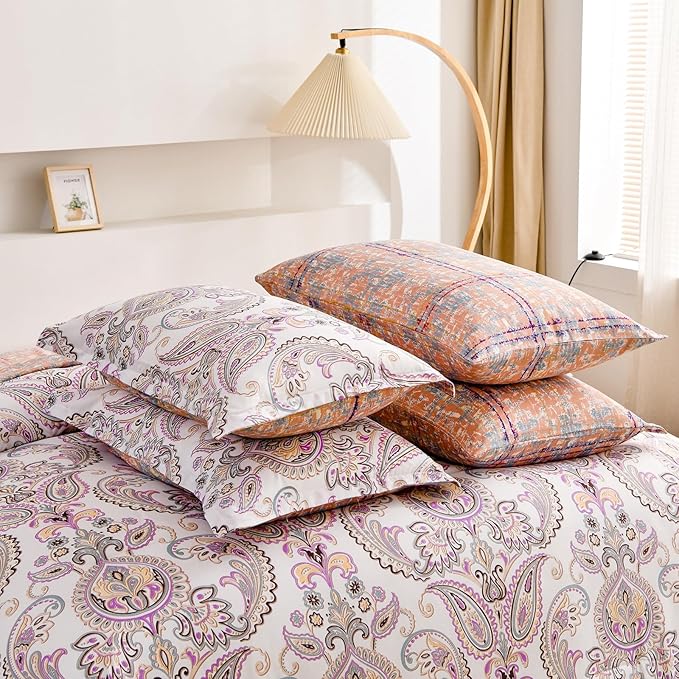 Yiran 7 Pieces Paisley Comforter Set Bed in a Bag Boho Floral Comforter Soft Microfiber Paisley Bedding Set Queen Size 90"×90"(1 Comforter,2 Pillowcases,2 Pillow Shams,1 Flat Sheet,1 Fitted Sheet) - LeafyLoom