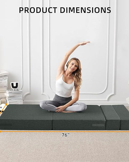 Convertible Folding Sofa Bed - Sleeper Chair with Pillow, Modern Linen Fabric Floor & Futon Couch, Foldable Mattress for Living Room/Dorm/Guest/Home Office/Apartment, Standard Size, Dark Gray - LeafyLoom