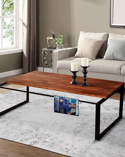 NicBex Coffee Table Wooden Coffee Table with Storage Rectangle Center Tables with Metal Frame Dining Table for Living Room, Dining Room, Office, and Bedroom,42" W, Brown+Black - LeafyLoom