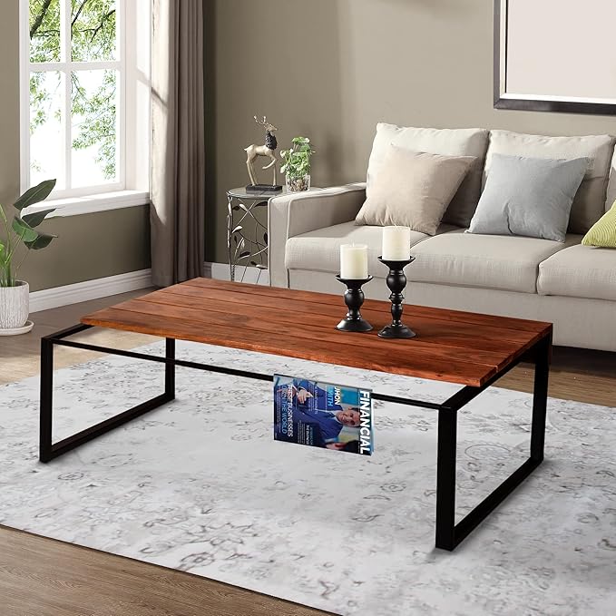 NicBex Coffee Table Wooden Coffee Table with Storage Rectangle Center Tables with Metal Frame Dining Table for Living Room, Dining Room, Office, and Bedroom,42" W, Brown+Black - LeafyLoom