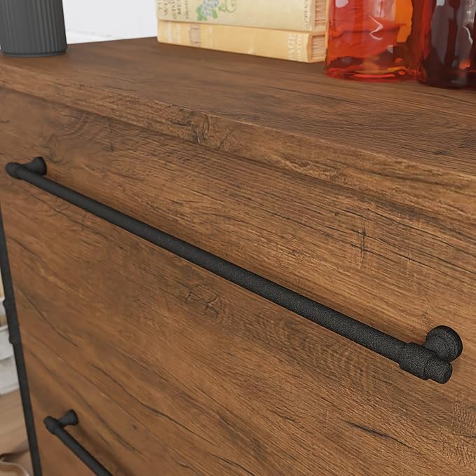 Sauder Iron City Lateral File, L: 31.50" x W: 20.00" x H: 30.00", Checked Oak Finish - LeafyLoom