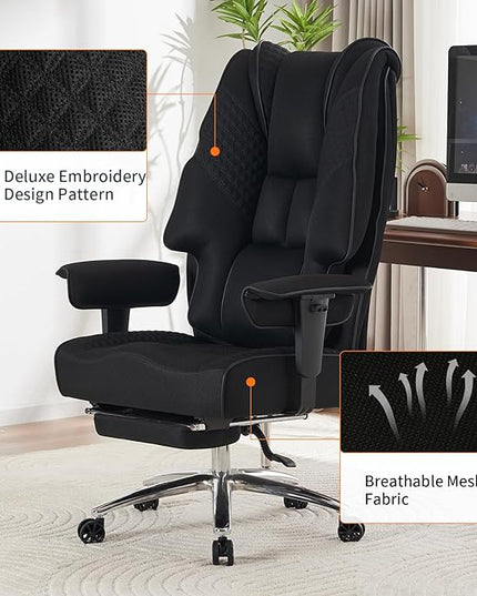 Big and Tall Office Chair 400lbs Wide Seat, Mesh High Back Executive Office Chair with Foot Rest, Ergonomic Office Chair Lumbar Support for Lower Back Pain Relief (Mesh Black) - LeafyLoom