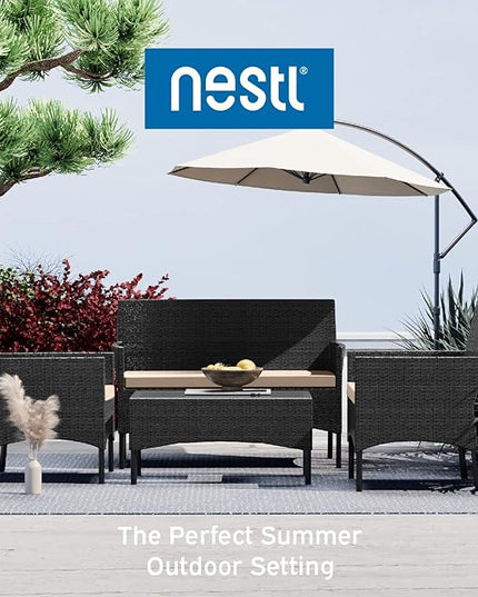 Nestl Outdoor Patio Furniture Sofas, Standard, Black Base/Beige Cushions - LeafyLoom