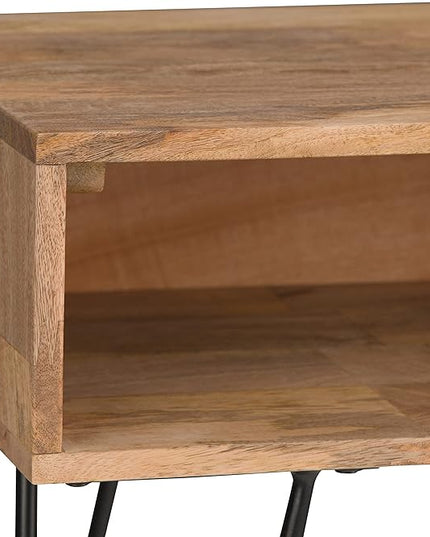 SIMPLIHOME Hunter SOLID WOOD and Metal 55 inch Wide Mid Century Modern Console Sofa Entryway Table in Natural with Storage, 2 Shelves, for the Living Room, Entryway and Bedroom - LeafyLoom
