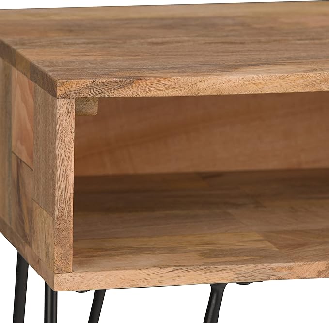 SIMPLIHOME Hunter SOLID WOOD and Metal 55 inch Wide Mid Century Modern Console Sofa Entryway Table in Natural with Storage, 2 Shelves, for the Living Room, Entryway and Bedroom - LeafyLoom